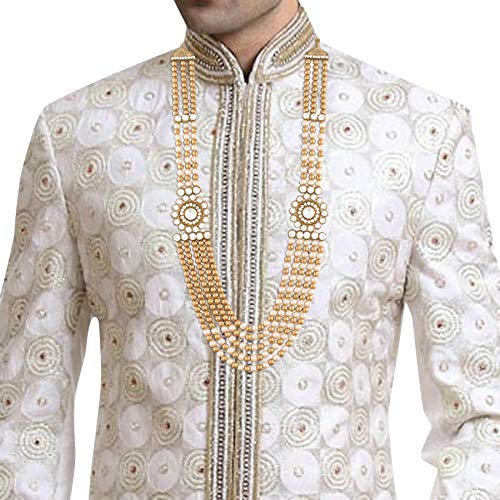 I Jewels 18k Gold Plated Indian Wedding Bollywood Dulha Moti Mala with Stone Maharaja Haar/Groom Necklace for Men (MLP33)4