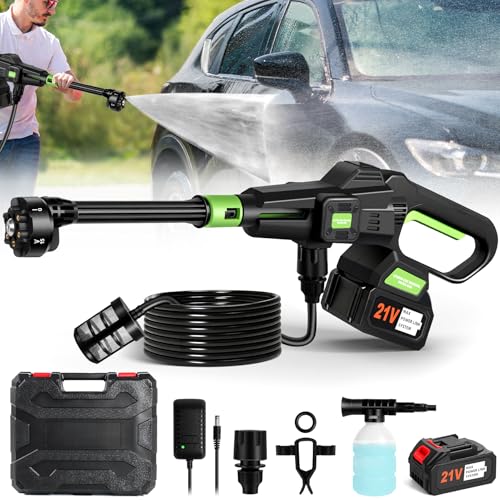 DeeprBlu Hidrolimpiadora Bateria de Alta Presion, 50Bar Pistola de Agua a Presión con Boquilla Ajustable 6 en 1, Hidrolimpiadora Portátil Batería de 5.0Ah, Hidrolimpiadoras Sin Cable para Automóvil