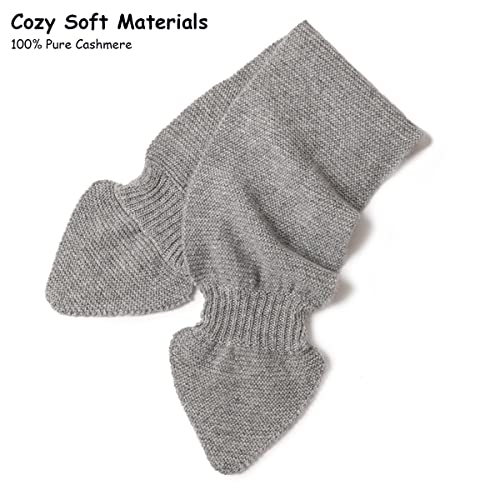 YUONNY 100% Cashmere Knitted Small Scarf for Women Girls, Solid Colour Warm Neck Collar Scarf, Winter Collar Cross Neck Knit Scarves, Stylish Soft Warmer Neck Wrap, Parent-Child Section Grey4
