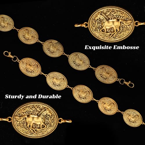 Metal Waist Chain Link Belt for Women, Western Metal Concho Belt Cowgirl Belts Western Cowgirl Boho Turquoise Belts for Dresses Jeans Country Concert Outfit3