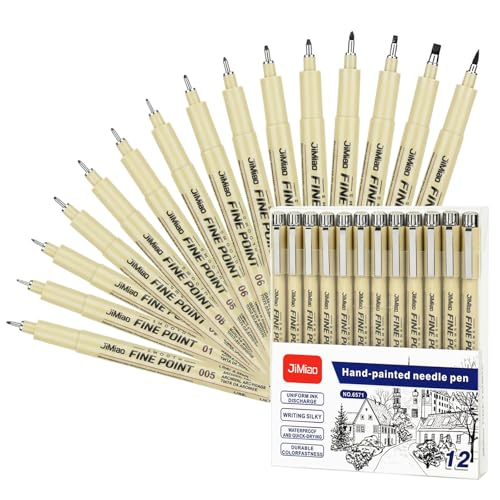 Xiansini Juego de 12 rotuladores fineliner negros resistentes al agua con 12 puntas diferentes, lápices de dibujo para ilustración, manga, bocetos, escritura a mano, dibujo técnico y escritura