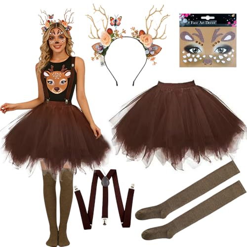 PASLFC Rentier Kostüm mit Haarreif und Tüllrock Reh für Erwachsene -...
