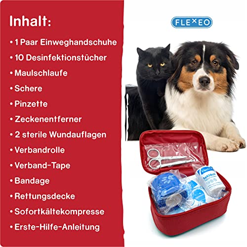 FLEXEO Erste-Hilfe-Haustierset bestehend aus Erste-Hilfe-Set für Hunde und Katzen und Wundspray für Tiere in 75 ml Sprühflasche, geeignet für alle Tierarten (Erste-Hilfe-Haustierset)