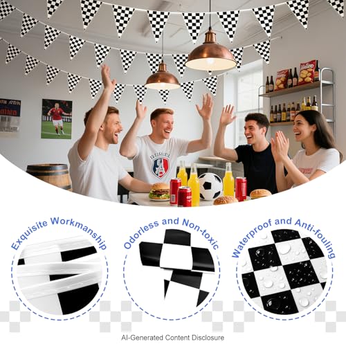Image of Piokio 60 Pcs Double Sided Plastic Checkered Flag Banner, Racing Birthday Decorations, for Nascar Cars Party Supplies