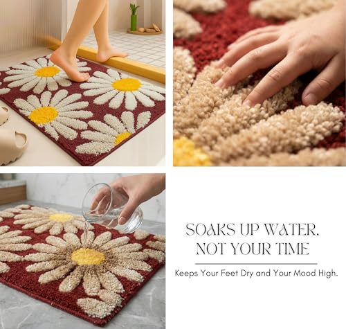 Image of HOMEKART Microfiber Bath Mat 2000 GSM, Super Soft & Absorbent Anti-Skid Bathroom Floor Mat, Quick Dry Door Mat for Bathroom, Bedroom & Kitchen (40x60 cm, Maroon) Pack of 1