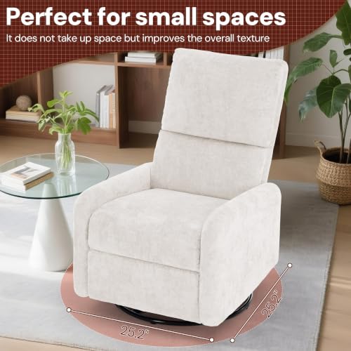 Image of Korser 360 Rocking Chair, Nursery Rocker Chair with Side Pockets, Glider Nursing Chair with Steel Structure Base, Small Chair for Small Spaces, Chenille Swivel Accent Chairs for Living Room, Nursing