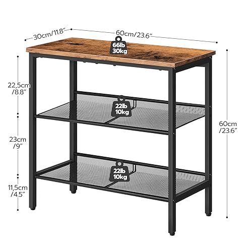 Narrow 3-Tier End Table for Small Spaces, Rustic Brown and Black - Perfect for Bedroom, Living Room, and Hallway