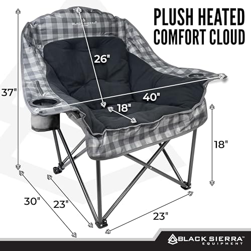 Silla de camping acolchada XL Black Sierra Heated Plush Fleece con calefacción para adultos, asiento plegable de alta resistencia con 3 niveles de calor y batería, soporta 400 lbs, portavasos y bolsa para camping y patio miniatura 2