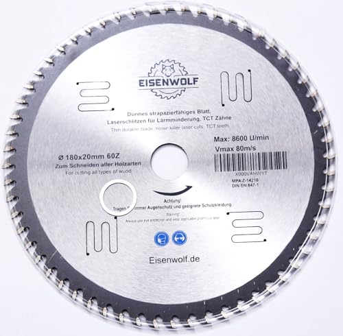 Inter-Tech Craft 180 mm Hoja de sierra Top calidad Sierra circular para madera 180 x 20 mm, 60 dientes)