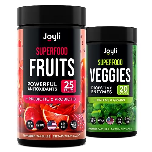 Image of JOYLI Nutrition Fruits and Veggies Supplement - High Fiber Supplement for Immunity, Gut & Energy - Super Reds & Super Greens Supplements with Marshmallow Root - 238 Capsules
