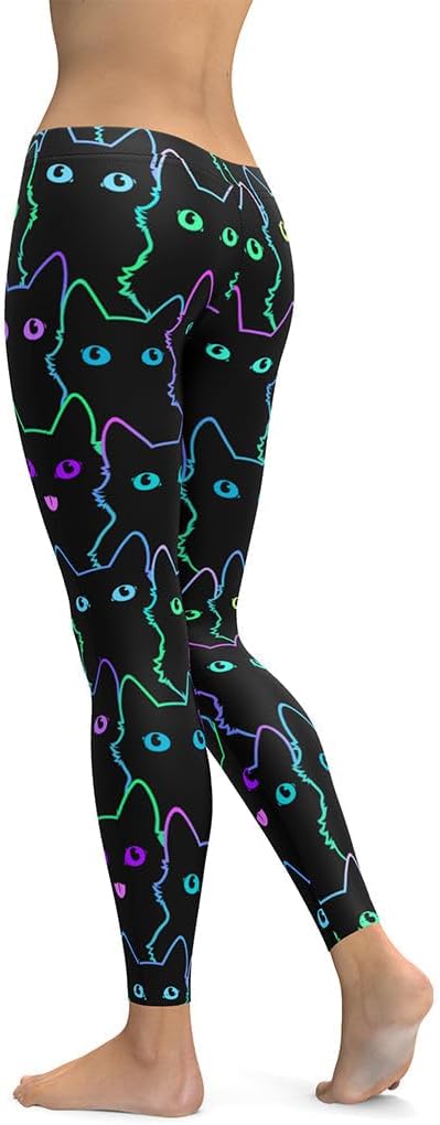 FIERCEPULSE Mystic Cats Animal Print Leggings for Women - Mid Waisted, Stretchy Pants Leggings for Workout & Exercise