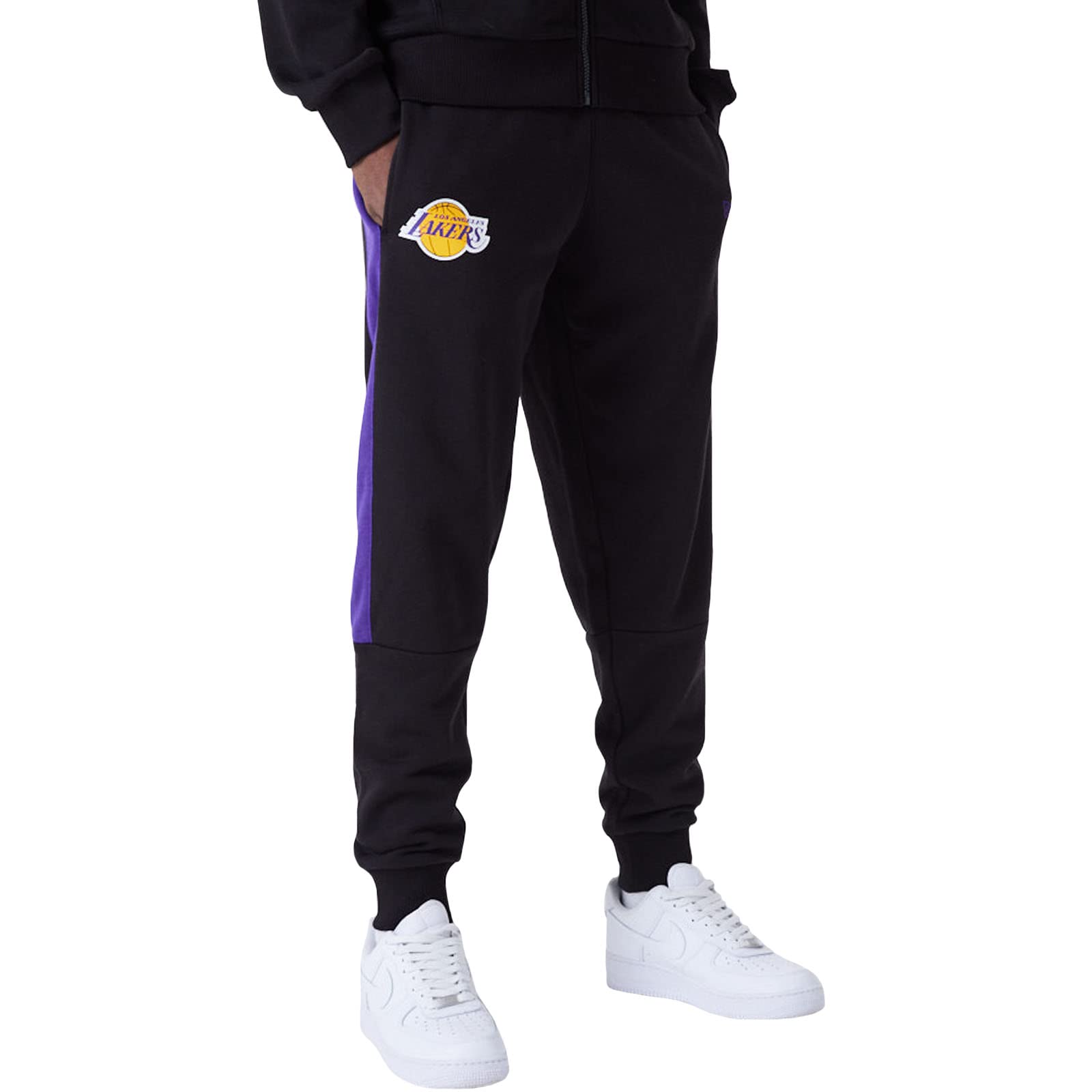 Mens LA Lakers NBA Panel Tapered Sweatpants Joggers - Black