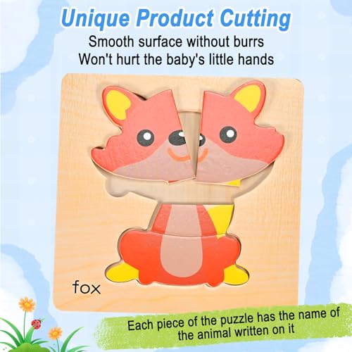 Image of 8pcs Wooden Puzzles for Toddlers 2 3 4, Toddler Puzzles Ages 1 2 3 4 | Montessori Educational Jigsaw Toys Puzzles Christmas Birthday Gift for Kids Girl Boy 1-4 Year Old (Zoo Animals)