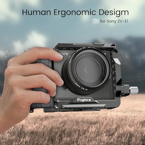 Image of Compatible with Sony ZV-E1 Camera Bracket, Composite Handle and HDMI Cable Clip, NATO Rail, Cold Shoe and Multiple 1 /4 inch and 3 /8 inch Threaded Holes, Aluminum Video Bracket JN-098A