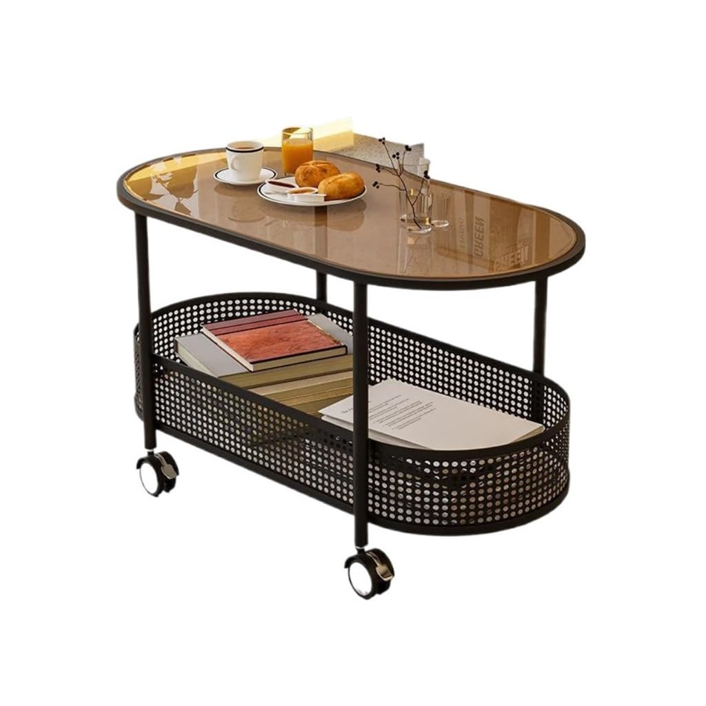 Tavolino mobile con ruote, tavolino Rock Board for soggiorno(Brown,L 60CM)