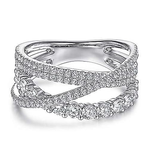 White Gold Plated Cubic Zirconia Criss Cross Spiral Hollow Design Statement Ring Personalized Accessory Ideal for Women's Daily Casual Wear Party Holiday Anniversary Love Jewelry Gift