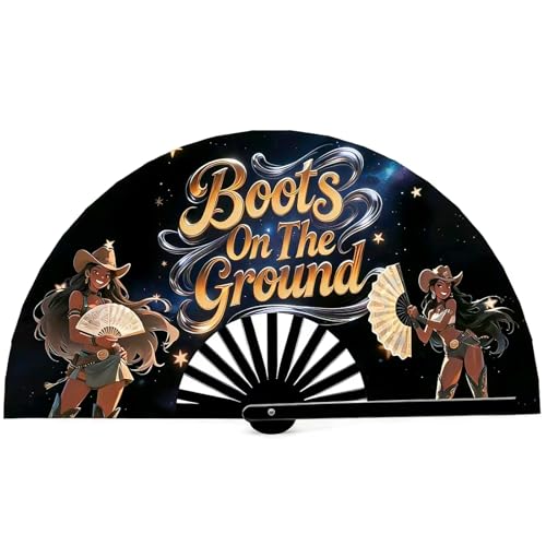 Fans for Line Dancing, Boots on The Ground Popping Clack Hand Fans for Line Dancers and Western Enthusiasts, Large 13 Inch Folding Design, Western Hand Fan for Dance, Party, Decoration and Festival