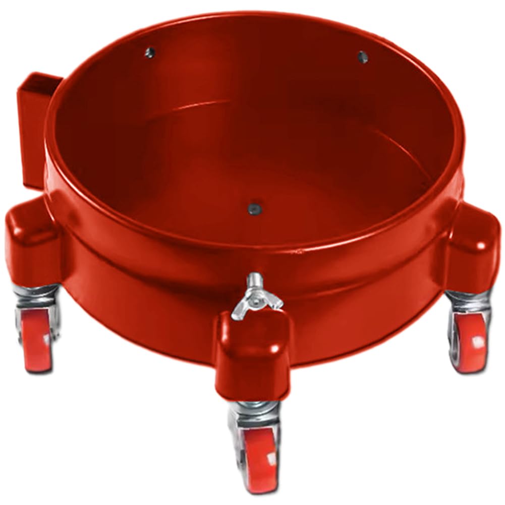 Cubo portátil para lavado de coche con 5 ruedas, incluye 2 poleas de freno, capacidad de carga de 250 libras, grueso para jardinería y limpieza de base de polipropileno, color rojo
