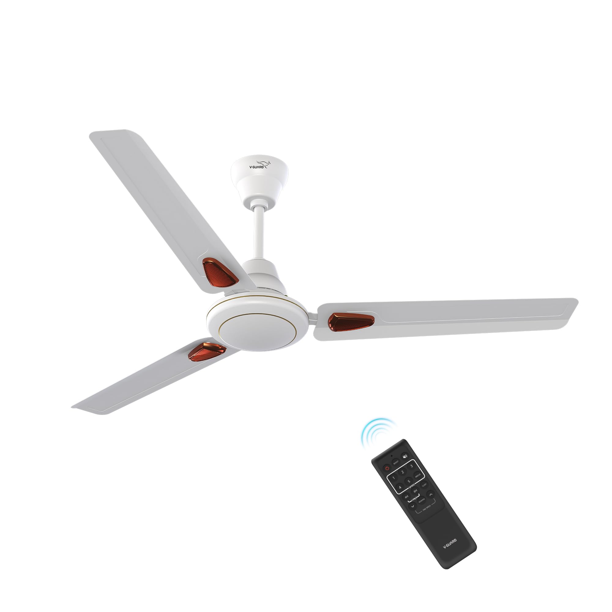 V Guard Windle Deco BLDC Ceiling Fan 1200 mm | 5 Star BEE Rated | 34W Energy-Saving BLDC Motor | Remote Control with 4 Wind Modes & Timer | High Air Delivery | White