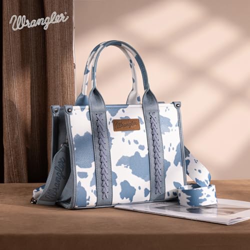 Image of Wrangler Cow Print Tote Bag for Women Western Purse Boho Top Handle Satchel Handbag with Signature Strap