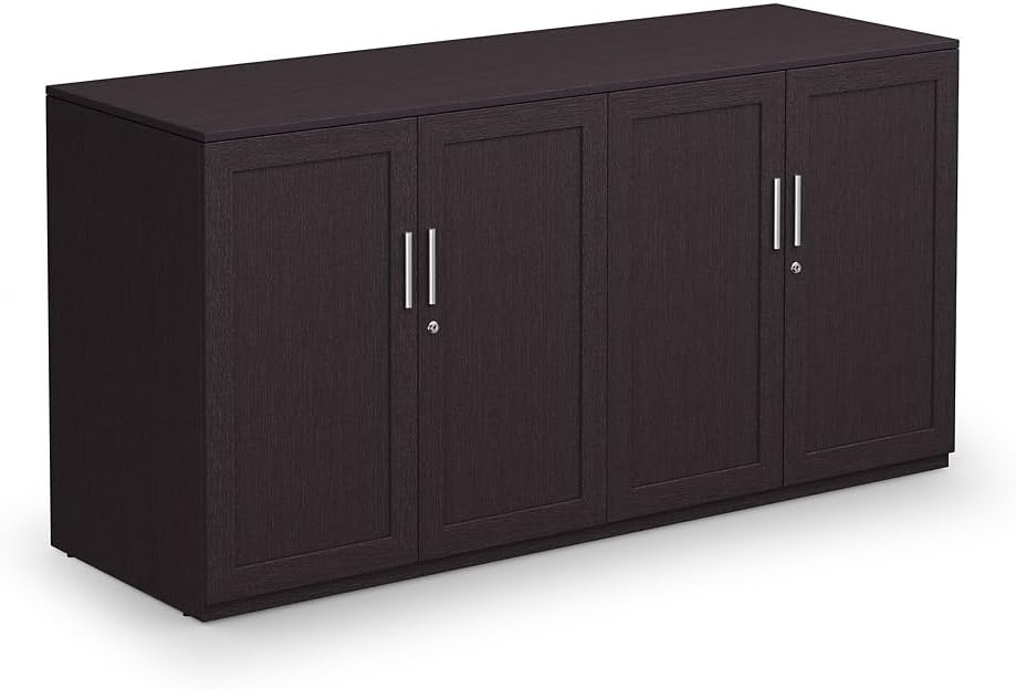 NBF Office Credenza - Modern Buffet Cabinet with Storage - Credenza Storage Cabinet with Drawers - Office Credenza with Warm Ash Wenge Laminate (72" W x 24" D)