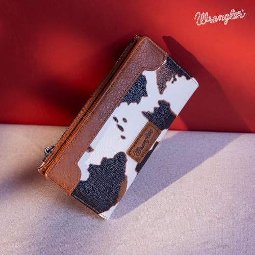 Image of Montana West Wrangler Cow Print Wallets Womens Bifold Credit Card Wallet Women's Wallets, Card Cases & Money Organizers Brown Wallet for Women Ladies Female Cash Wallett with Smooth Zipper
