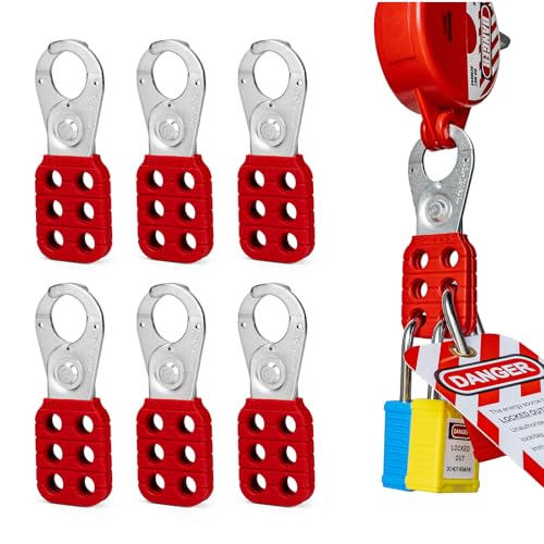 BOZZYS Lockout Tagout Hasp 6-Pack | 6-Holes Industrial Padlock Hasp & 1 Jaw | OSHA Compliant Group Lock Out Tag Out Hasps | PA Injection molding Steel Hasp