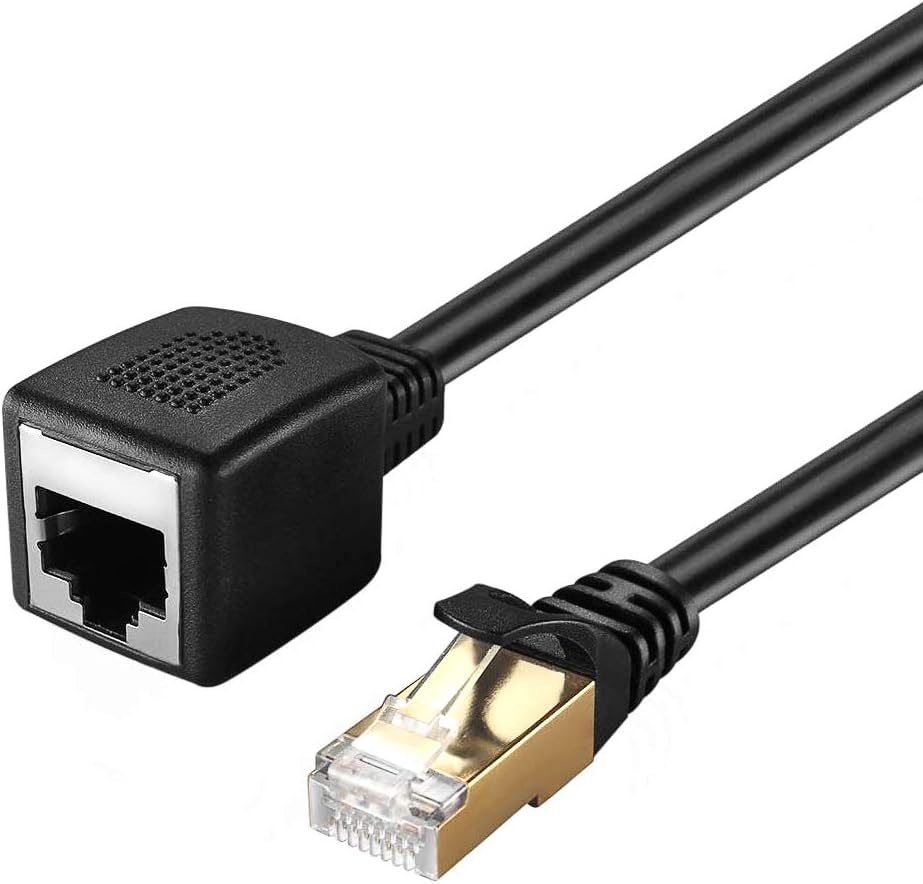 Ethernet Extension Cable 1.6 Feet, PLUSPOE Shielded Network Cat6 Extension Patch RJ45 Cord Male to Female Connector for VoIP Phones, NAS, PoE Devices, Hub, DSL, Xbox, PS2, PS3 etc (2 Pack)