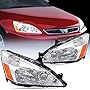 Nilight Headlight Assembly for 2003 2004 2005 2006 2007 Accord Replacement Headlamp Chrome Housing Amber Reflector, 2 Years Warranty