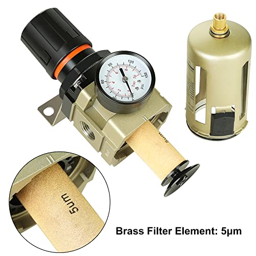 Hromee 1/2 Inch Compressed Filter Regulator Combo, Air Compressor Water Oil Trap Separator With Pressure Gauge, Semi-Auto Drain And Bracket #TOP1