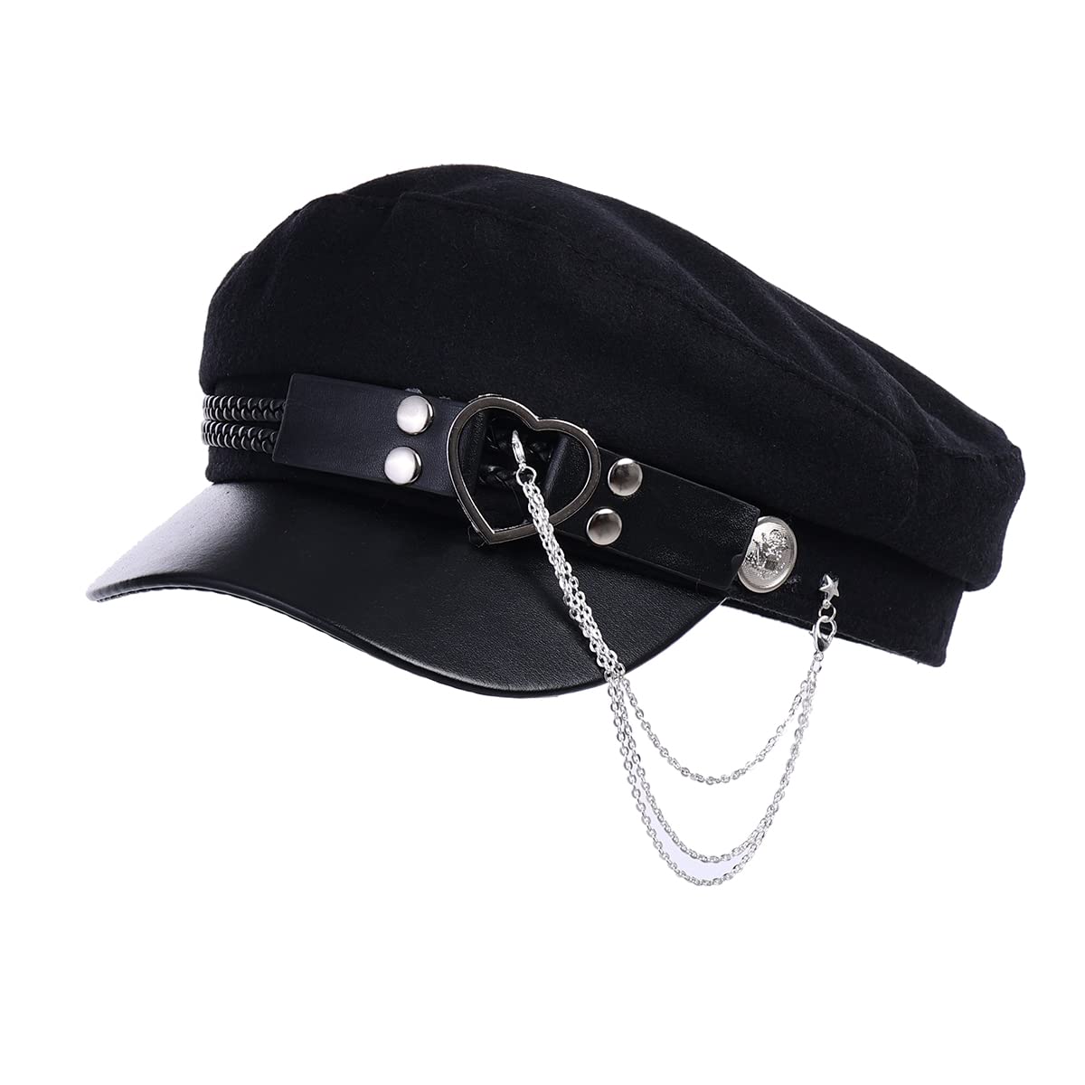 COSDREAMER Women Black Rave Captain Military Party Hat Burning Man Captain Festival Hat (Heart) — image 1