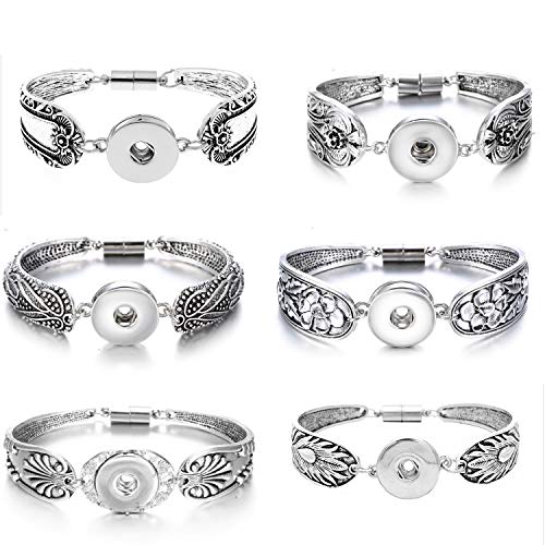 Flowers Carved Vintage Snap Bracelet Bangle for 18mm Snap Button Jewelry