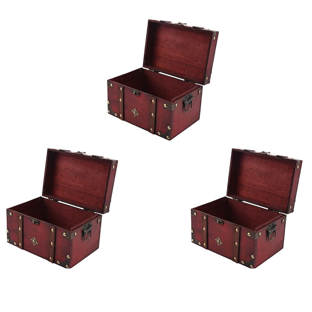 Hndhbfgrt 3X Retro Treasure Chest Vintage Wooden Storage Box Antique Style Jewelry Organizer for Jewelry Box Trinket Box Big