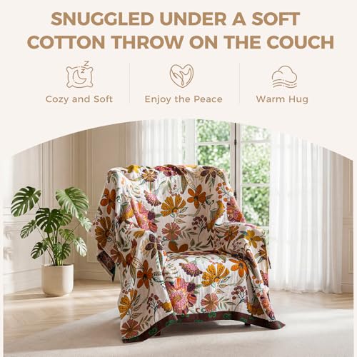 Image of LUTBM Boho Throw Blanket for Bed 60 inchx80 inch, 100% Cotton Cozy Couch Blankets