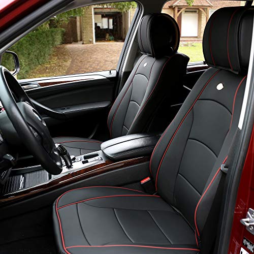 Image of FH Group Ultra Comfort Highest Grade Faux Leather Full Set Car Seat Cushions- Universal Fit for Cars Trucks & SUVs (Black Red Trim)
