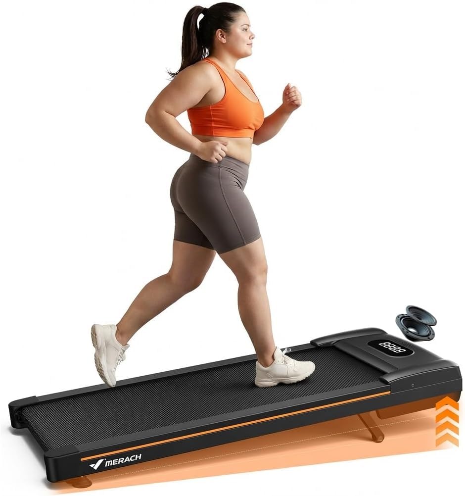 MERACH Heavy Duty Walking Pad Treadmill with Speaker, 10% Auto Incline, Pro Shock-Absorbing Cushioning System, 3.0HP Quiet Brushless Motor, 350lbs Capacity, Under Desk Treadmill with LED Display