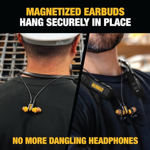 Image of DEWALT Heavy Duty Black Edition 2-in-1 Neckband Bluetooth Headphones w /Built-in Speakers, Jobsite Wearable Speaker & Around Neck, Wireless Headset, 60+ Hrs Hands-Free Music & Calls, Carry Pouch
