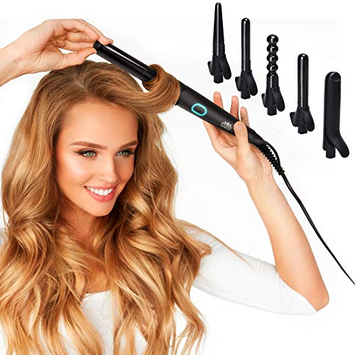 Ferro Arriccia capelli 5 in 1 Professionale Ondulatore Piastra per i Ricci - Temperatura Regolabile Ceramica con Ferri di Diverso Diametro di PYTUX Materiali Certificati Spegnimento Automatico