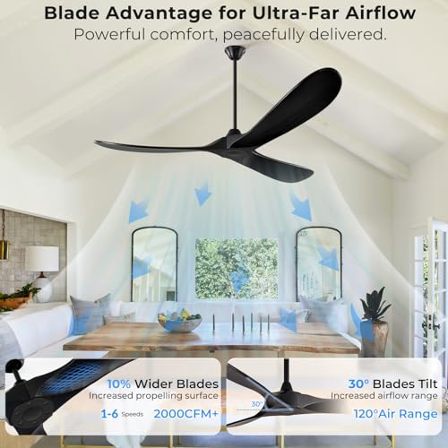 Image of Outdoor Ceiling Fan No Light for Patios, 52 inch Ceiling Fans Without Lights with Smart App and Remote Control, Wet Rated 3 Blades Wood Propeller Modern Fan for Exterior Outside, High CFM, Black