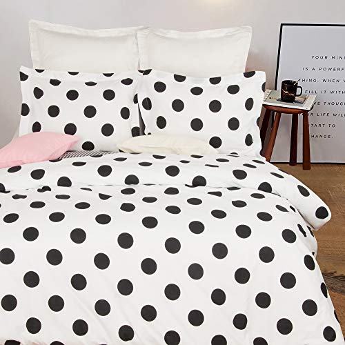 NTBAY Microfiber Duvet Cover Set, 3 Pieces Ultra Soft Zipper Closure Black and White Bedding Set, Queen Size, Polka Dots