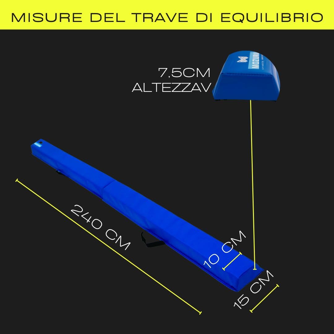 Trave di Equilibrio per Bambini 240cm | Imbottita, Sicura e Stabile | Design Pieghevole Portatile | Facile Pulizia, Blu, Vinile