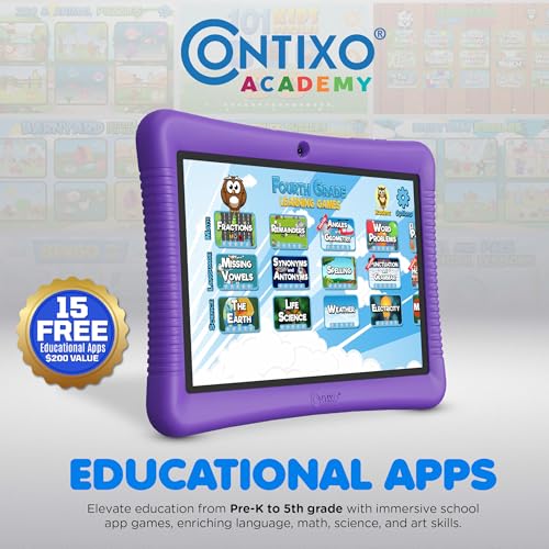 Image of Contixo 10 inch Android Kids Tablet 32GB - Includes Exclusive Games and Educational Apps, Parental Controls, Kid-Proof Case with Kickstand & Stylus - Purple