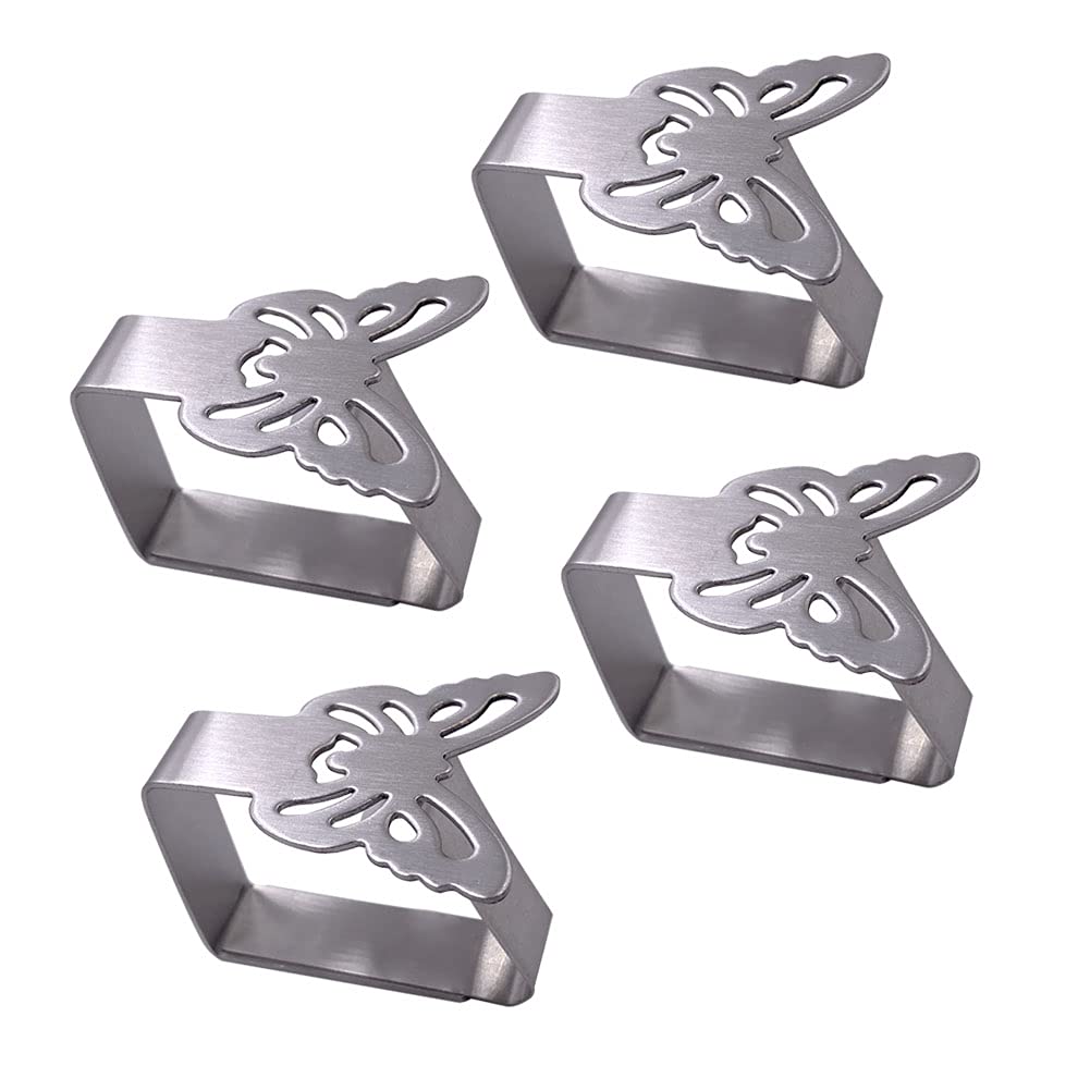 Aliotech 4pcs Butterfly Shape Stainless Steel Silver Tablecloth Clips Holder for Wedding Party Picnic Dinner Table Cover