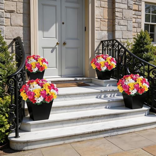 Image of 16 Bundles Artificial Flowers for Front Door, Fake Silk Azalea Bouquet Silk Flowers for Outside UV Resistant Realistic Faux Plants for Planter Farmhouse Patio Garden Walkways Home Decor (Mixed Color)