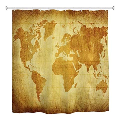 A.Monamour Cortina de Ducha Vintage Viejo Marrón Amarillo Mapa del Mundo Cover