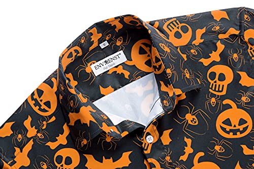 ENVMENST Halloween Button Up Shirt for Men Fun Pumpkins Printed Casual Short Sleeve Hawaiian Aloha Shirts4