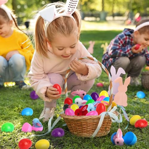 Scinzene 24er Set Ostereier Gefüllt Mit Plüsch Osterhase - Bunte Überraschungseier Für Eiersuche, Weiche Häschen, Ideale Ostergeschenke Für Jungen Mädchen, Ostern Geschenke, Zufällige Farben