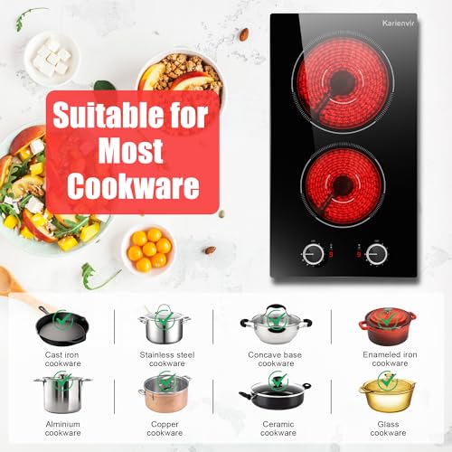 Image of 2 Burner Electric Cooktop 110v Knob Control | 2000W Two Burner Electric Cooktop with Plug, 12 Inch Countertop Stove Top & Built in, estufas electricas de cocina