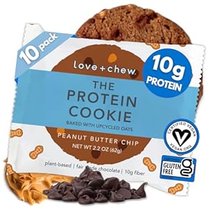 Love + Chew Peanut Butter Chip 10 Count Cookies – GF, Vegan, Paleo, Non GMO – Individually Wrapped, 2oz Soft Baked Cookies, Made from High Protein Chickpeas & Upcycled Oat Flour