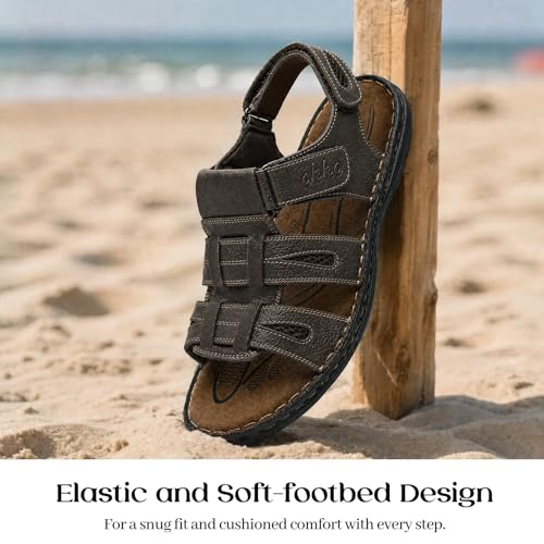 Image of OKKO Mens Leather Sandals Open Toe Athletic Fisherman Sandal Casual Summer Outdoor Shoes for Men